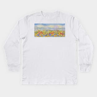 Summer Flowers Picket Fence Kids Long Sleeve T-Shirt